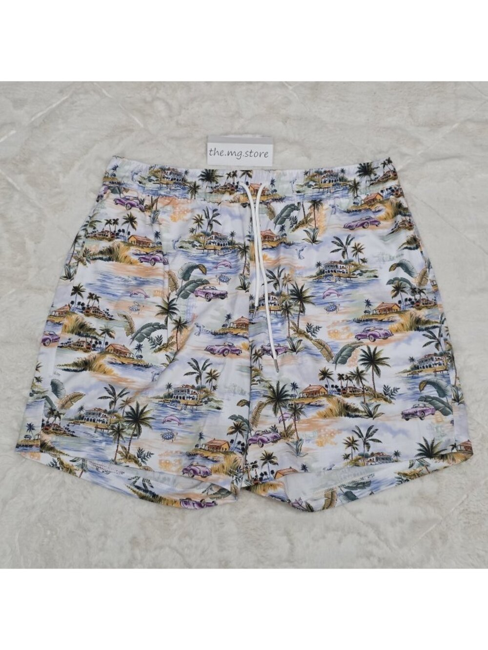 Robert Graham Swim Trunks Vacation Mode Beach Scene All Over Print  Men's Sz 2XL
